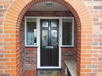 Caldy, Wirral CH60 : Installation of an English Door Company front entrance in blackash and whitewood. Bevel glass Design - bespoke. 